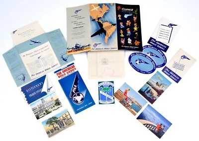 Póster folleto publicitario de colección años 50 de Pan Am Airways, pegatinas de equipaje + MÁS #1 Foto 1 de 4