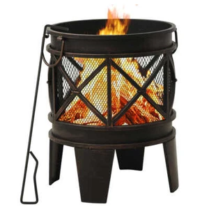 Rustic Fire Pit with Poker Φ16.5"21.3" Steell vidaXL - Picture 1 of 10