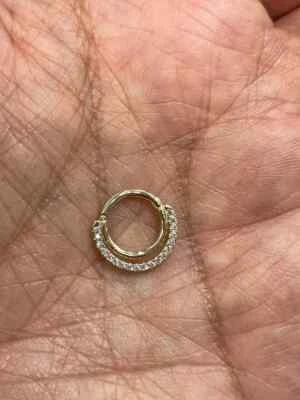 Anillo nariz aro doble joyería tabique clicker con diamante natural oro macizo de 14 k Foto 1 de 3