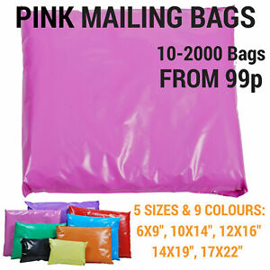 Coloured Mailing Bags Strong Polythene Postage Plastic Postal Mail Seal All Size