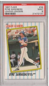 1987 Fleer #39 - RYNE SANDBERG - PSA 9 Mint - Chicago Cubs HOF League Leaders - Picture 1 of 2