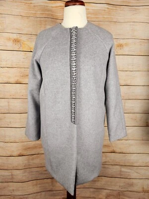 Abrigo Liz Claiborne Gris Mezcla Lana Embellecido Estrás Talla Pequeña  Foto 1 de 4