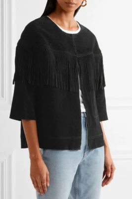 Chaqueta CURRENT ELLIOTT Negra The Junie Great WESTERN Cuero Gamuza Flecos 1 = S Foto 1 de 4