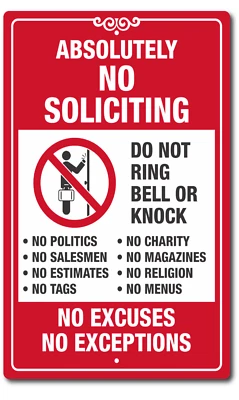 No Soliciting Sign No Exceptions Don't Knock Front Door Home Business Security - Image 1 of 4