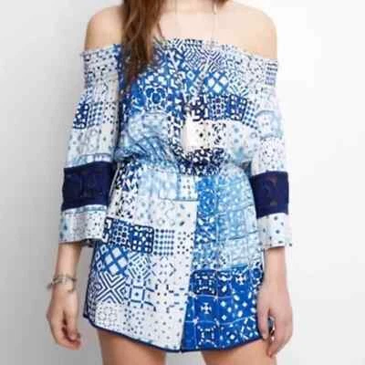 Plenty by Tracy Reese - Mameluco para mujer con hombros descubiertos - Estampado azul - Pequeño Foto 1 de 4