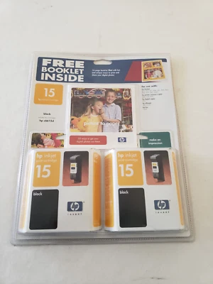 (2) (UN PAQUETE) Cartuchos de tinta negros HP 15 originales nuevos y sellados 11/2004 caducidad Foto 1 de 4
