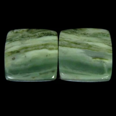 Par de piedras preciosas de pérdida de 25,50 quilates 100 % serpentina verde natural cabina cojín 15x15x4 mm Foto 1 de 4