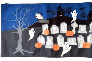 Halloween Countdown Calendar Table Runner Novogratz Ghost Graveyard 14” x 24” - Picture 1 of 5