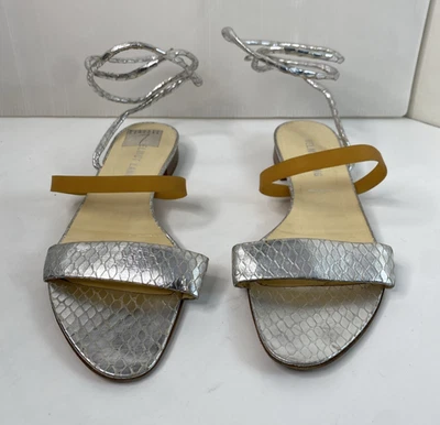Sandalias Helmut Lang de cuero plateado con tiras al tobillo hechas en Italia talla 37 Foto 1 de 4
