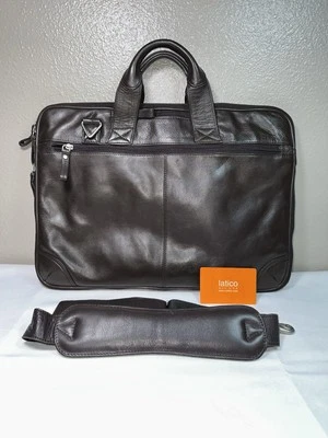 Maletín delgado expandible de cuero marrón para computadora portátil Latico Foto 1 de 4