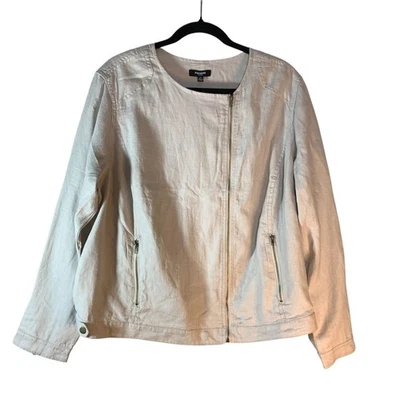 Premise Woman 2X 100% Linen Cassidy Natural Raw Nubby Moto-Style Jacket With Zip - Image 1 of 4