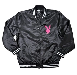 Playboy Satin Bomber Varsity Jacket Black Pink Size XL - Picture 1 of 10