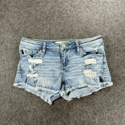 Pantalones Cortos BKE Stella Denim Distressed Corte Para Mujer Talla 27 Azul Dobladillo Deshilachado Foto 1 de 4