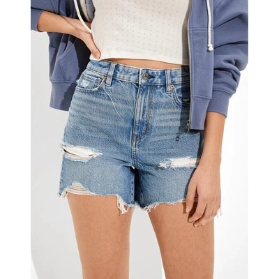 American Eagle Distressed Denim Baggy Mom Shorts Women's Size 10 Blue - Image 1 of 4