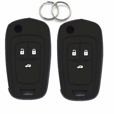 2Pcs Black Silicone For Chevrolet Camaro Cruze Equinox 3 Buttons Key Fob Cover - Image 1 of 4