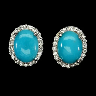 Pendientes de plata de ley 925 turquesa ovalada 8x6 mm joyas de piedras preciosas naturales Foto 1 de 4