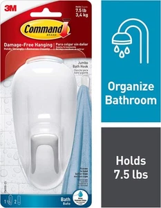 Command Bathroom Wall Hook with Water-Resistant Adhesive Strips, Large, White - Picture 1 of 7