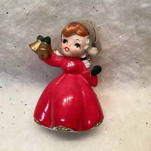Vtg Norcrest Japan Christmas Angel Girl Figurine Green Hat Night Cap Red Hair - Picture 1 of 7