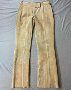 Wilsons Leather Pelle Studio Suede Leather Pants Women's 6 Beige Panel Seamed - Picture 1 of 9