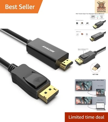Gold-Plated 4K DisplayPort to HDMI Adapter Cable - 6FT Male to Male Connection - Image 1 of 4