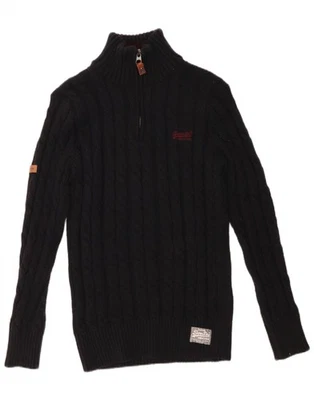 SUPERDRY Mens Graphic Zip Neck Jumper Sweater Large Navy Blue Acrylic DX09 - Image 1 of 3
