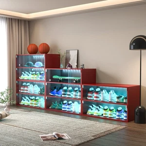 Schuhkarton mit RGB LED Licht, stapelbare Schuhaufbewahrungsbox aus Holz mit Glastür R - Bild 1 von 5