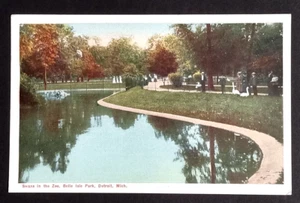 Belle Isle Park Swans in the Zoo Scenic View Detroit Michigan MI Postcard c1910s - Picture 1 of 2