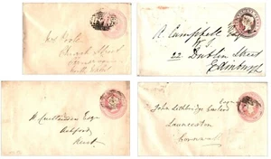 c1850's QV 1d Pink Postal Stationery to Launceston Ashford North Wales Edinburgh - Picture 1 of 9