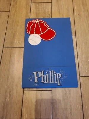 Baseball Theme wooden fabric Cork Board Push Pin For Boy Named Phillip 11.5"x17" - Image 1 of 2