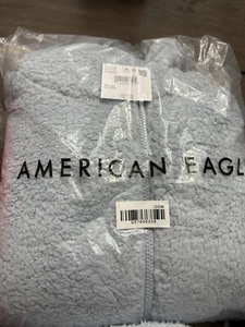 American Eagle Zip-Up Bear Hug Sherpa Blue Jacket L/XL Oversized - Picture 1 of 2