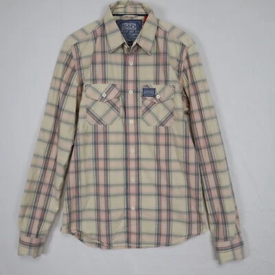 Superdry Camisa Hombre Mediana Informal Solapa Bolsillo Abotonado Beige A Cuadros Manga Larga Foto 1 de 4