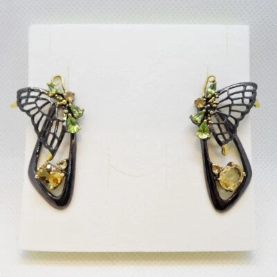 Citrin Peridot Ohrhänger SCHMETTERLING 925 Black Rhodium Gold - Bild 1 von 4