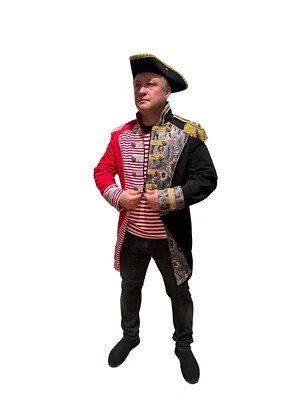 Costume De Carnaval Pour Hommes Rayé Rouge Et Blanc Veste Uniforme Gehrock Köln - Photo 1/4