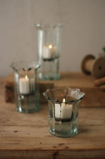 Set Of Three Recycled Glass Ribbed Votive Cylinders Clear