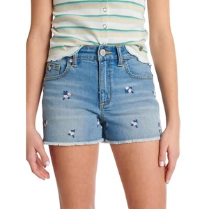 Justice Girls Mini Mom  Size  18 Blue Embroidered Denim Shorts,--M4** - Picture 1 of 4