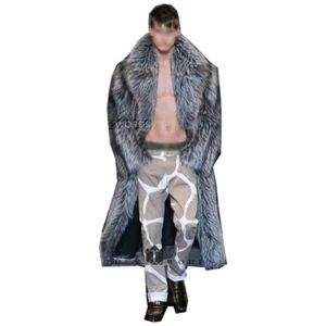 Winter Men's Parkas Overcoat Faux Mink Fur Jacket Outwear Full Length Warm Coat - Picture 1 of 8