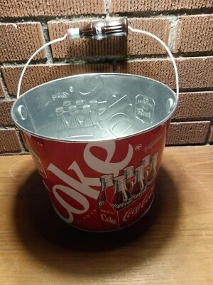 Coca Cola Retro Beverage Bucket, Coke Tin Bucket. 8 7/8" x 7 1/2" x 7 1/8" - Image 1 of 4