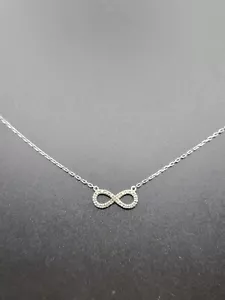 925 Sterling Silver Infinity Necklace Genuine Diamond Pendant Love Symbol Gift - Picture 1 of 22