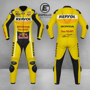 Honda Repsol Racing Suit – Yellow Leather Motorcycle Gear | Track & Street Ready - Picture 1 of 3