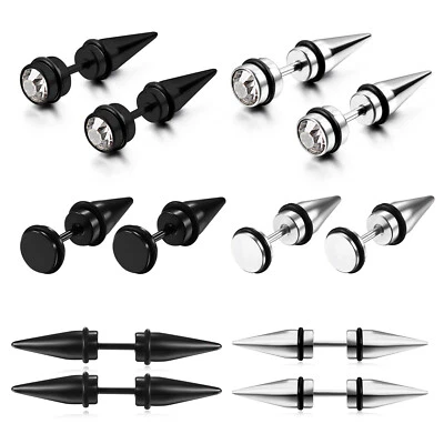 6 pares de aretes piercing góticos de acero inoxidable con punta de calibre falso para hombres y mujeres Foto 1 de 4