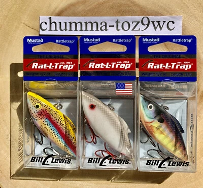 RAT-L-TRAP (Lote de 3) Crankbaits sin labios, Bill Lewis, bajo, ¡Envío gratuito! ¡NUEVO CON ETIQUETAS! Foto 1 de 4