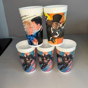 5 Batman Returns McDonalds Collector Promo Cups Lot Complete Set No Lids 1992 - Picture 1 of 17