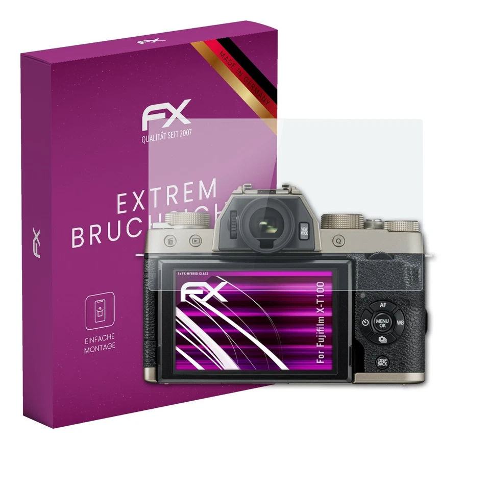 atFoliX Glasfolie für Fujifilm X-T100 Displayfolie 9H Schutzpanzer