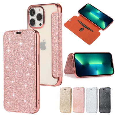 For iPhone 16e/16/15/14/13/12/11/XR SE 8 Glitter Flip Case Slim Soft Phone Cover - Image 1 of 4