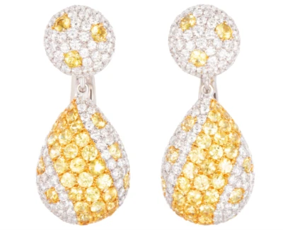 Dazzling Yellow & White Round Cut 6.25CT Lab-Created Diamonds Luxury Earrings - Image 1 of 4