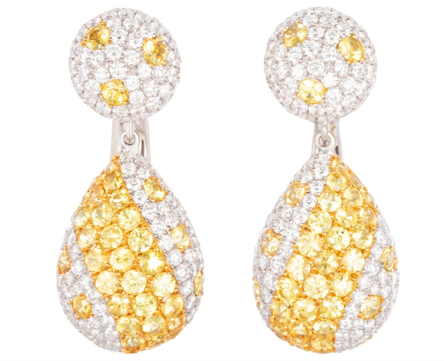 Dazzling Yellow & White Round Cut 6.25CT Lab-Created Diamonds Luxury Earrings - Image 1 of 4