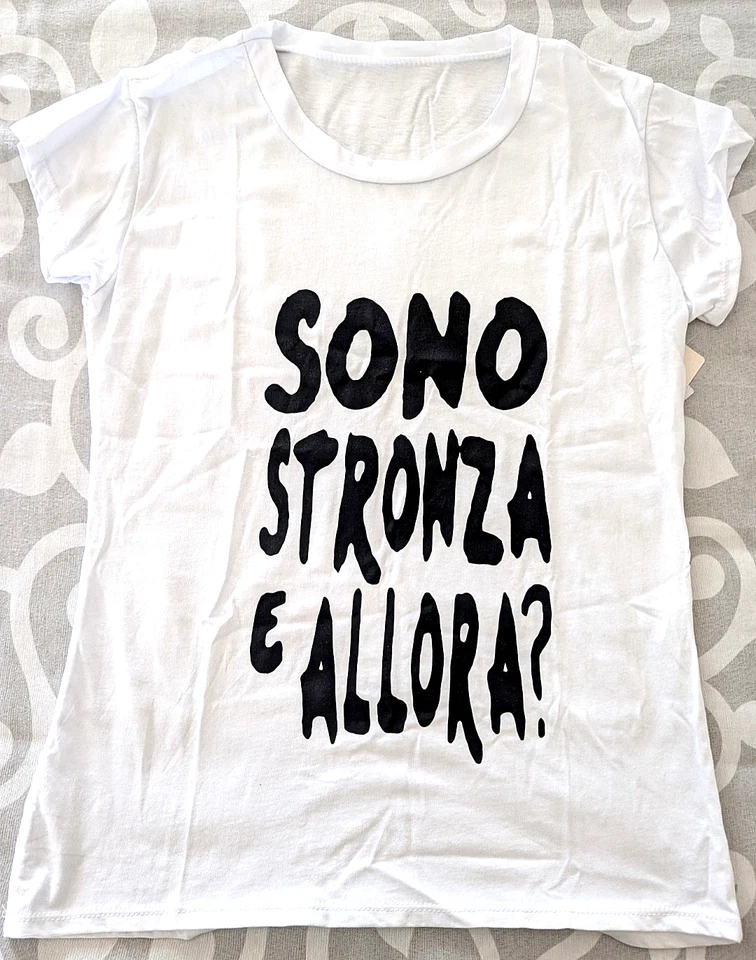 T-shirt maglietta donna cotone scritta divertente funny colore bianco linea slim