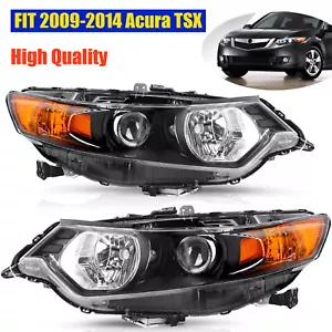Fit 2009-2014 Acura TSX HID Xenon L+R  Headlights Black Amber Assembly Pair - Picture 1 of 20