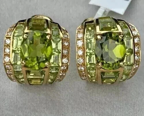 Art Deco Style Peridot 3Ct Created Huggie Hoop Earrings 14K Yellow Gold Finish - Image 1 of 4
