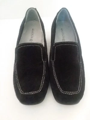 Aravon 7 M Black Suede Slip on Loafers Stretch Goring Sides Beautiful - Image 1 of 4